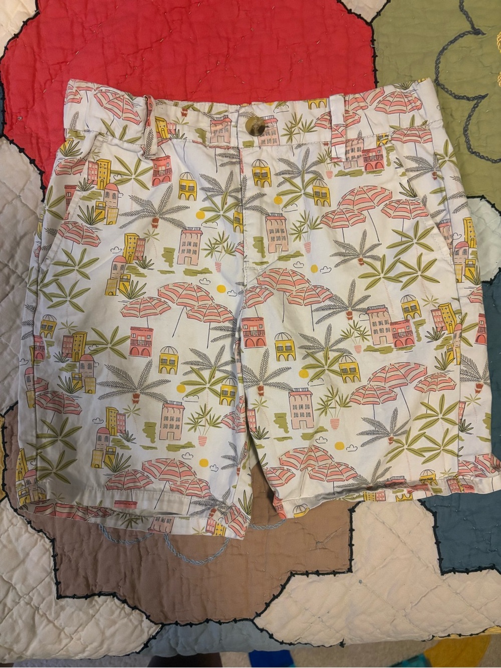 Janie and Jack White Shorts with Pink Green and Yellow Tropical Umbrella Motif